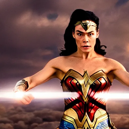 Image similar to film still of Jean-Claude Van Damme playing Wonder Woman, 4k