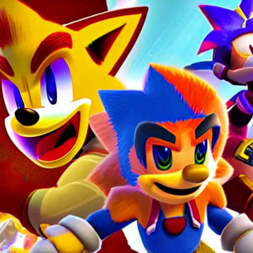 Image similar to crash bandicoot bros kirby super star ultra sonic the hedgehog gta style ratchet and clank