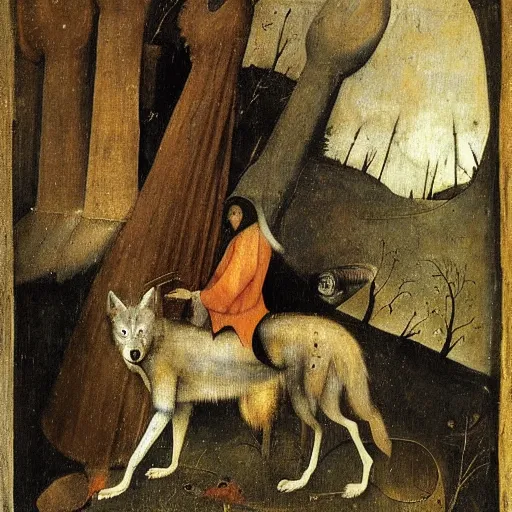 Image similar to dante with wolf by hieronymus bosch