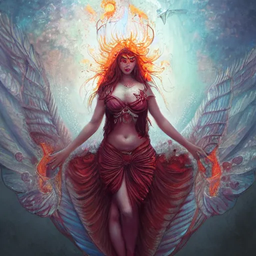 Prompt: The Butterfly Goddess of Fire, digital art, trending on artstation, celshaded, cute, professional illustration by Seb McKinnon, WLOP, ArtGerm, cgsociety, fantasy, magic- H 768