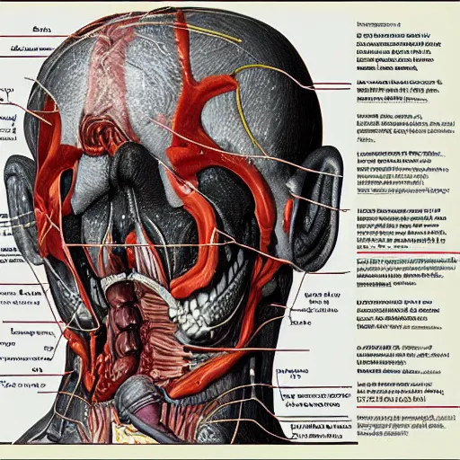 Prompt: “ a scan of a mutated anatomy textbook, extremely detailed ”