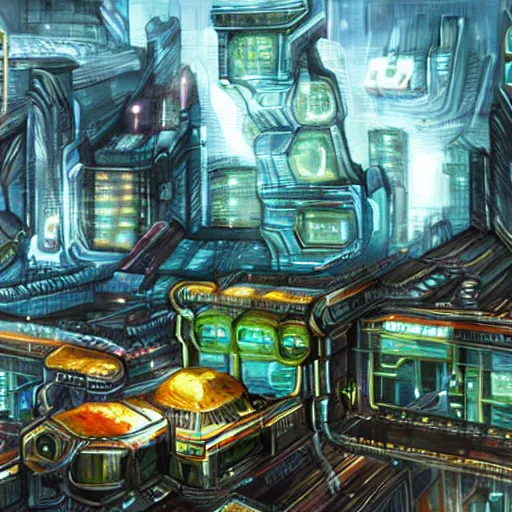 Prompt: metroid city world concept art