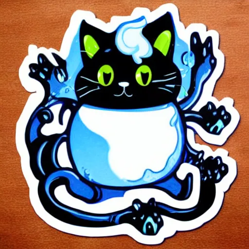 Image similar to a cute digital art of black ink slime in form of liquid black cat, cartoon sticker, dnd slime illustration