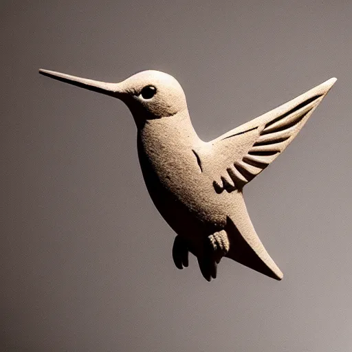 Image similar to intricate hummingbird carved from sandstone, photograph, studio lighting