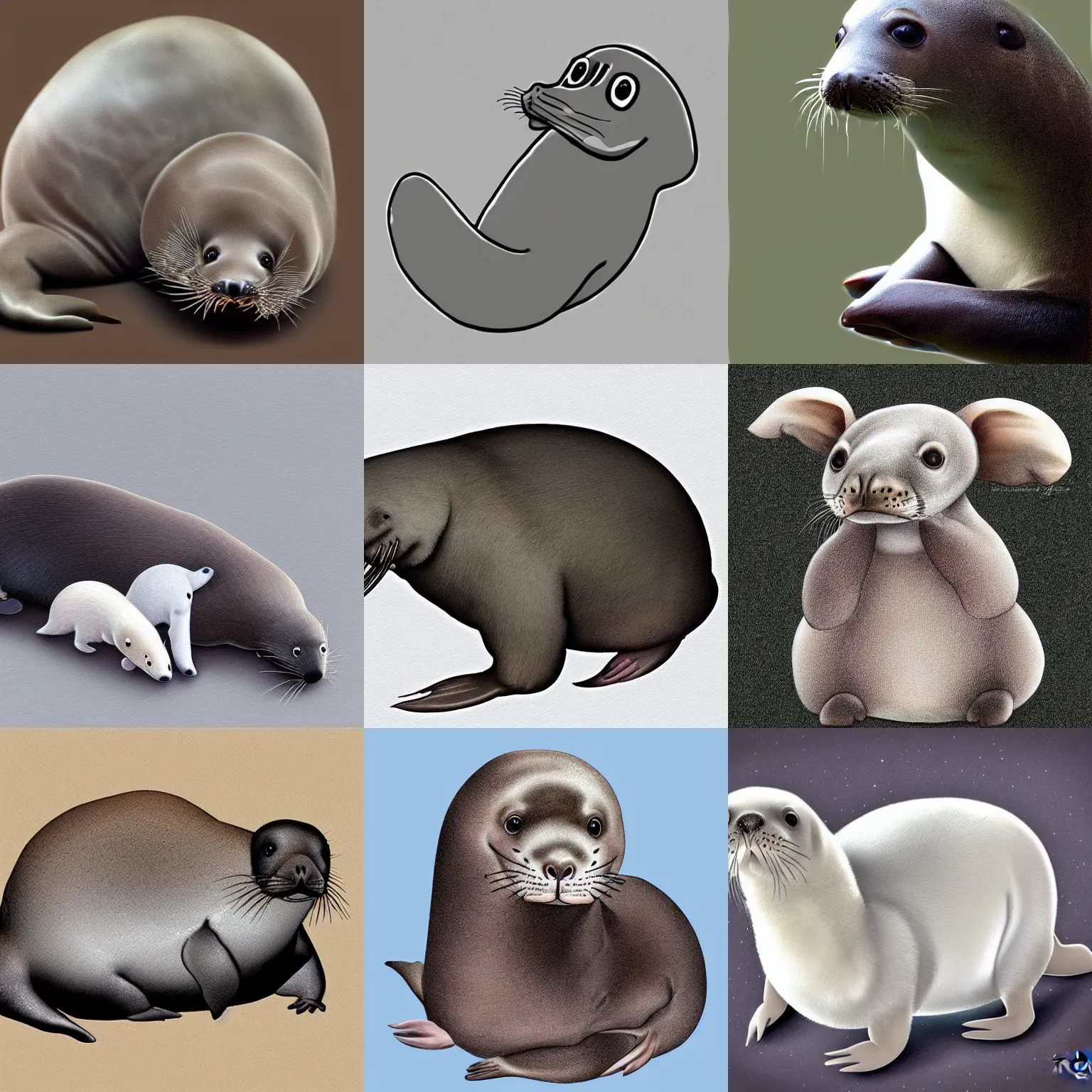 Prompt: seal platypus chimera, white fur, adorable, award-winning digital art
