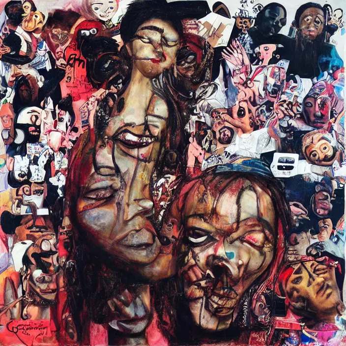 Image similar to trap music dreams by george condo, hip - hop, rnb, rap, perfect composition, cover art