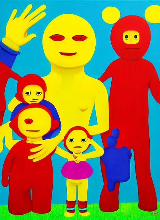 Image similar to splash painting, happy family, by os gemeos