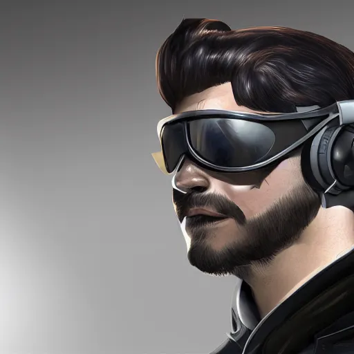 Prompt: adam jensen rebel brave!! human cyber! pilot portrait by ralph mcquarrie. face is visible, no mask, with cyber glasses and earphones. trending at artstation