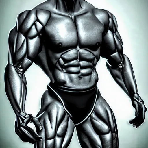 Image similar to a realistic detailed photo of a bodybuilder who is also a male android, Chris Redfield, shiny skin, posing robotically. blank stare