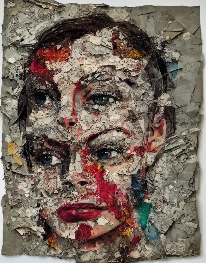 Prompt: frowning youth detailed analogue mixed media collage with canvas texture in style of contemporary art, punk art, hyperrealistic beautiful face, photorealistic, expressionism, masterpiece, perfect composition, spectacular quality torn paper, intricate oil details