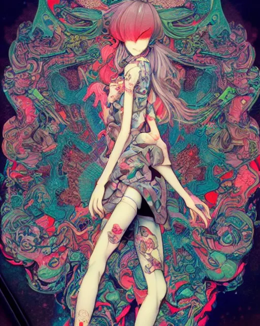 Prompt: james jean isolated deepdream vinyl figure harajuku style boy girl character design, figure photography, dynamic pose, holographic undertones, glitter accents on figure, anime stylized, accurate fictional proportions, high delicate defined details, ethereal lighting