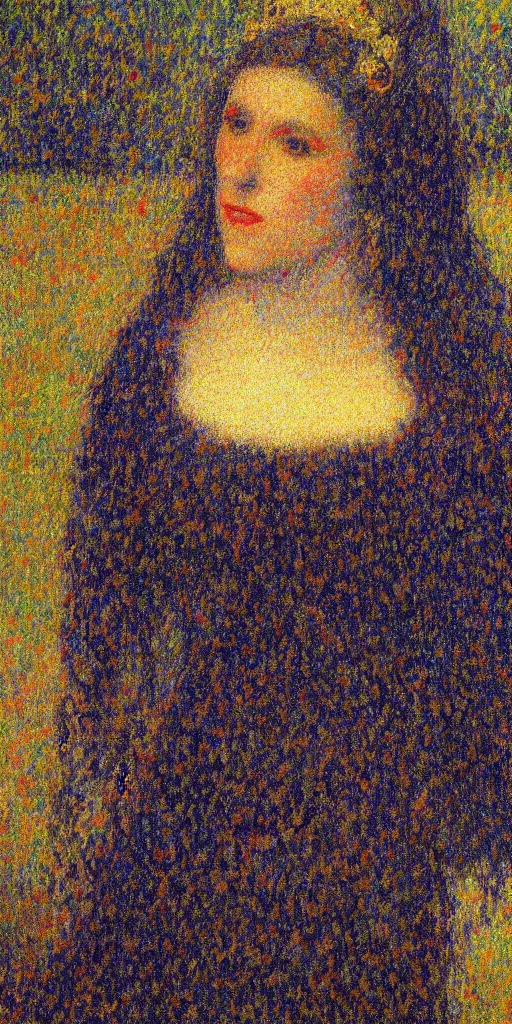 Prompt: a film still of vulvina about a queen in love with the death,, painted by georges seurat, impressionism, pointillism, detailed