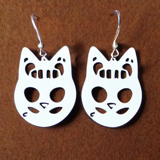 Image similar to 2d lasercut cat earrings, popular on artstation, popular on deviantart, popular on pinterest