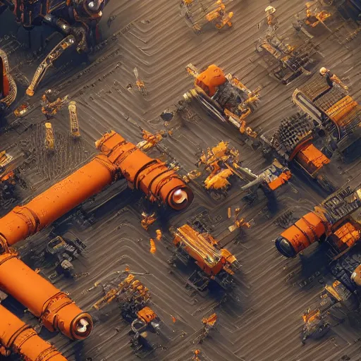 Image similar to factorio inserters, intricate artwork by tooth wu and wlop and beeple. octane render, trending on artstation, greg rutkowski very coherent symmetrical artwork. cinematic, hyper realism, high detail, octane render, 8 k, orange and black tones