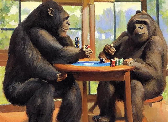 Image similar to gorrila and a bear playing poker, highly detailed beautiful, by gregory manchess, james gurney, james jean