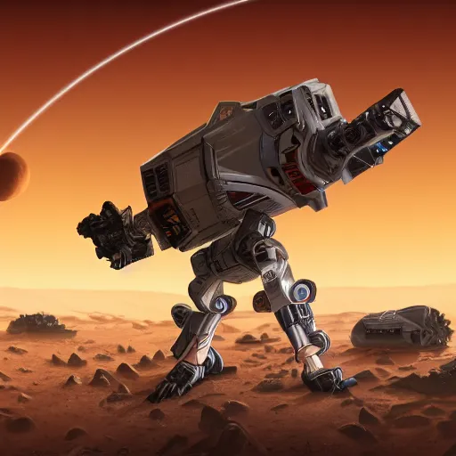 Prompt: mechas in for of mice are invading Mars with laser guns, sharp edges, extreme details, super resolution, stunning, breathtaking, award-winning concept art, extremely dramatic lighting, glowing light and shadow, atmospheric, cinematic, 8K,