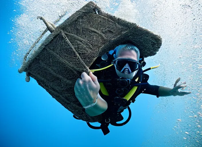 Image similar to underwater photo of scuba diver weaving a basket underwater, 8 k, 1 2 0 mm f 5. 6