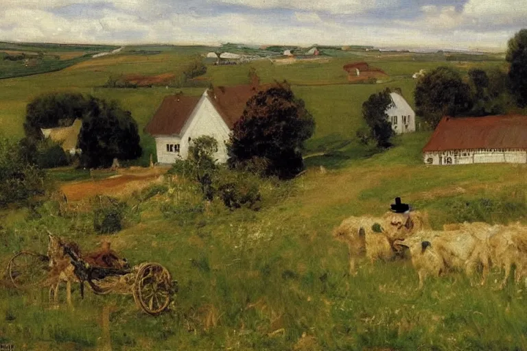 Image similar to P.S. Krøyer painting of idyllic danish rural landscape