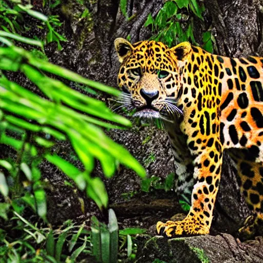 Prompt: a neon jaguar in the jungle