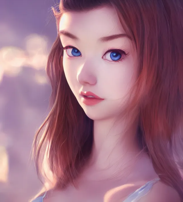 Image similar to photo rendering of a beautiful girl with machine epic photorealistic portrait in go nagai ishikawa ken disney pixar style depth of field lens in flare leica zeiss detailed trending award winning on flickr artstation