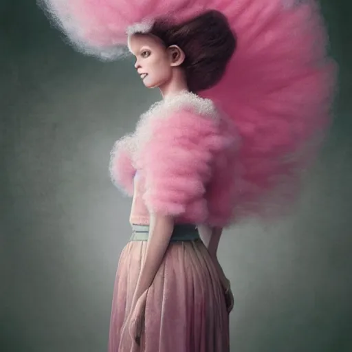 Prompt: brown woman wearing a candyfloss armor. super detailed. layered. textured. award winning. refracted lighting. soft. fragile. by ray caesar. by louise dahl - wolfe. by tom bagshaw. surreal photoraphy