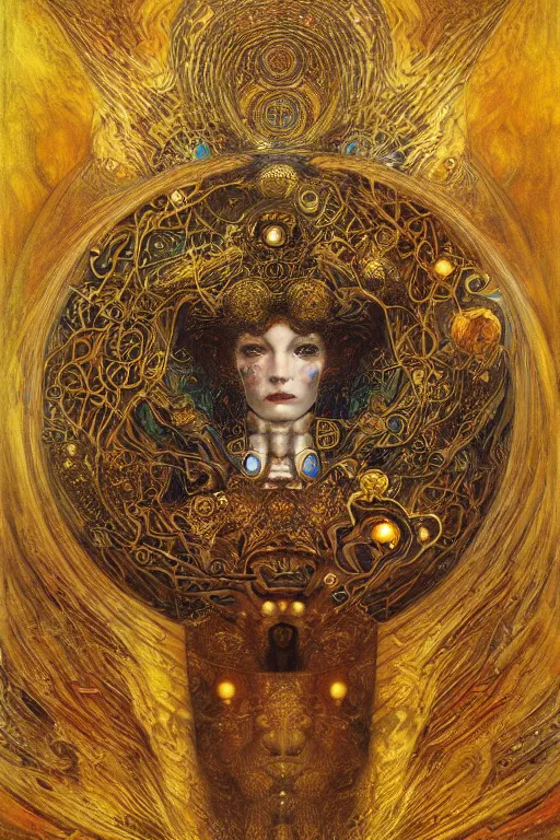 Image similar to Divine Chaos Engine by Karol Bak, Jean Deville, Gustav Klimt, and Vincent Van Gogh, sacred geometry, visionary, mystic, spiritual, fractal structures, ornate gilded medieval icon, third eye, spirals