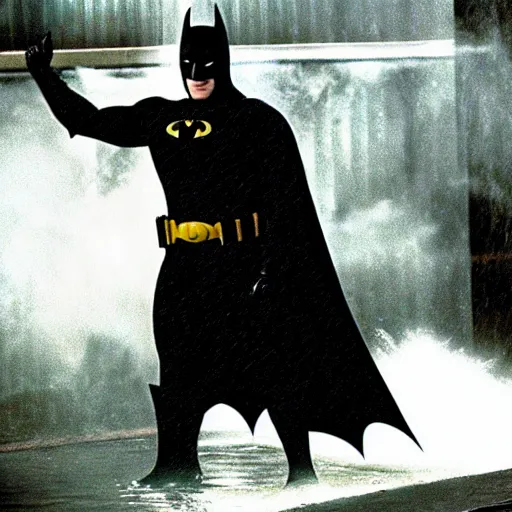 Image similar to batman having a cold shower, in the film, the dark knight, christopher nolan