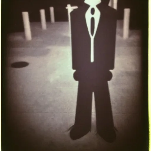 Prompt: an uncanny figure standing at disney world, polaroid, horror, creepy