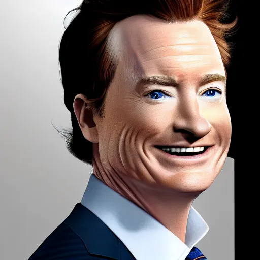 Image similar to photo portrait of the lovechild of conan o'brien, stephen colbert, jimmy kimmel, jimmy fallon, and seth meyers, realistic, hyperrealistic, 8 k resolution, hd quality, very detailed, highly detailed, intricate details, real life, real world, trending on artstation, digital art, really realistic, very realistic, headshot, head in frame, photograph, portrait