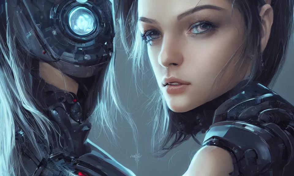 Prompt: cinematic bust portrait of beautiful girl with robot body, portrait, cinematic, elegant, artstation, intricate, highly detailed, digital painting, artstation, concept art, sharp focus, illustration, cyberpunk, cgsociety, 8 k