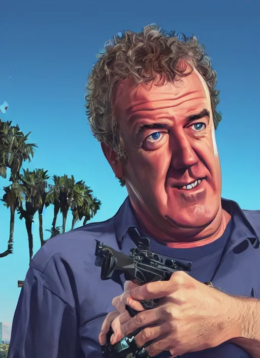 Image similar to jeremy clarkson in gta v, cover art by stephen bliss, artstation