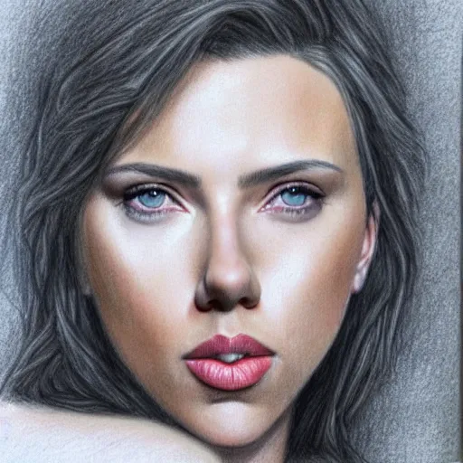 Image similar to a hyperrealistic colour pencil sketch scarlett johansson