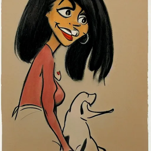 Image similar to milt kahl sketch of black hair cuban girl with dog nose