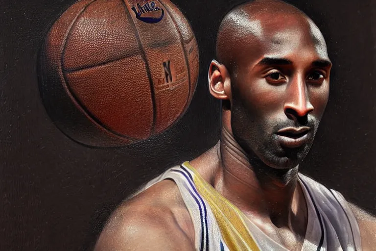 Image similar to portrait of kobe bryant with detailed, textured skin and piercing eyes, by nikolay makovsky