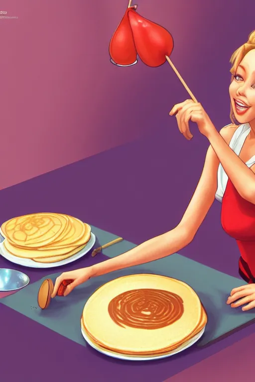 Prompt: kylie minogue making pancakes, animation pixar style, by pendleton ward, magali villeneuve, artgerm, rob rey and kentaro miura style, golden ratio, trending on art station