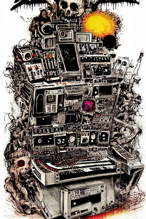 Image similar to synthesizer from hell by ralph steadman