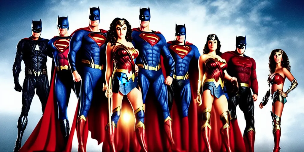 Image similar to DC Justice League with Lynda Carter, Nicolas Cage, Michael Keaton and Wesley Snipes