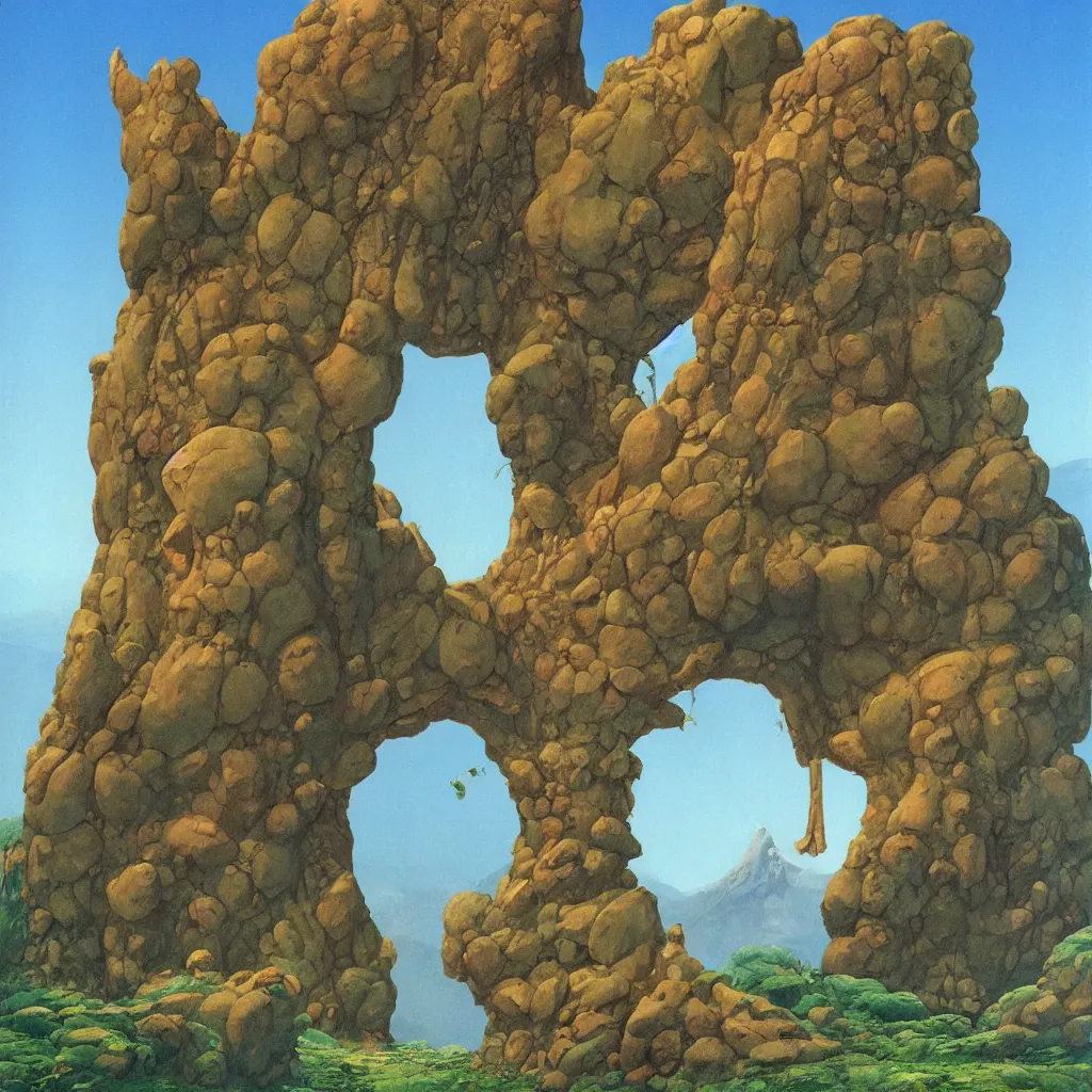 Prompt: entrance to Mount Olympus by Roger Dean,