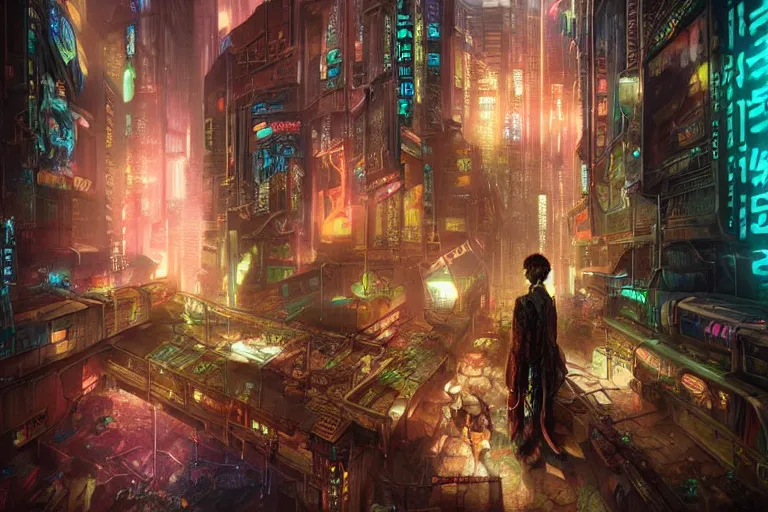 Image similar to artwork of bright cyberpunk glow, epic surrealism, Detailed digital matte painting in the style of Chie Yoshii