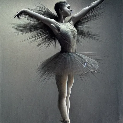 Image similar to beautiful ballerina inspired by giger and zdzislaw beksinski