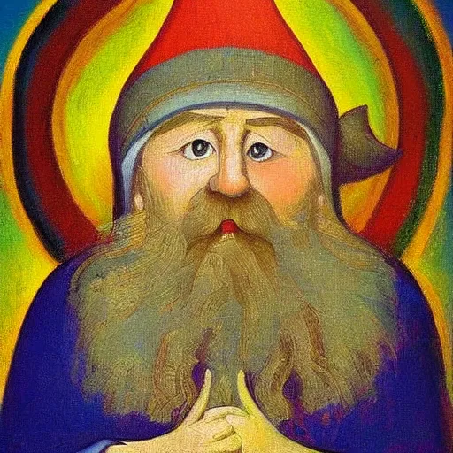 Image similar to gnome heaven iconic painting by andrey rublev