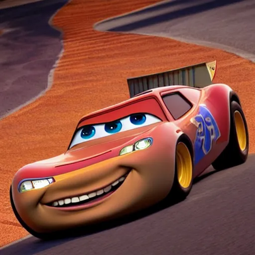 Image similar to cars movie with the face of David Copperfield on the body car, pixar