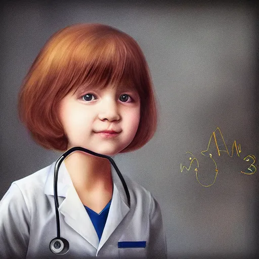 Image similar to a little girl [ as a veterinarian doctor ]!!, [ digital art ]!!, trending on artstation, [ golden ratio ]!!, centered!!