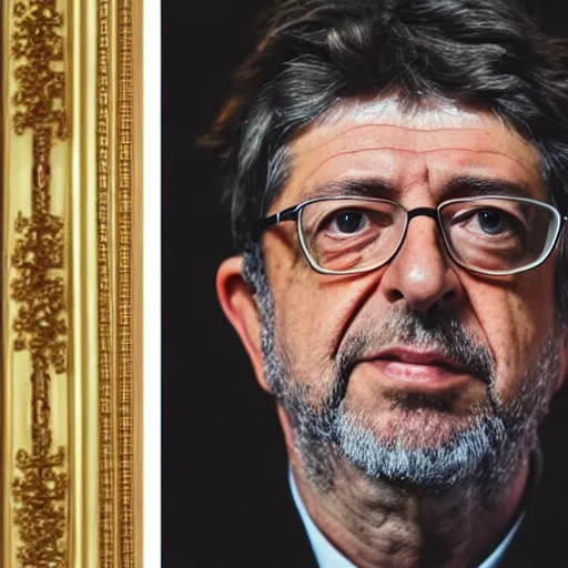 Prompt: portrait of Mélenchon, the prophet of the Common People, like the official photo of the Elysée, high details, symmetrical face