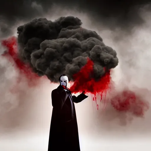 Image similar to dracula exhaling a huge smoke cloud of blood, award winning conceptual photography