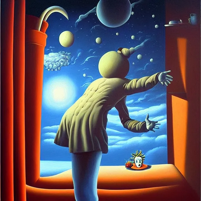 Image similar to an oil on canvas portrait painting of a clown waking up to start a new day, surrealism, surrealist, cosmic horror, rob gonsalves, high detail