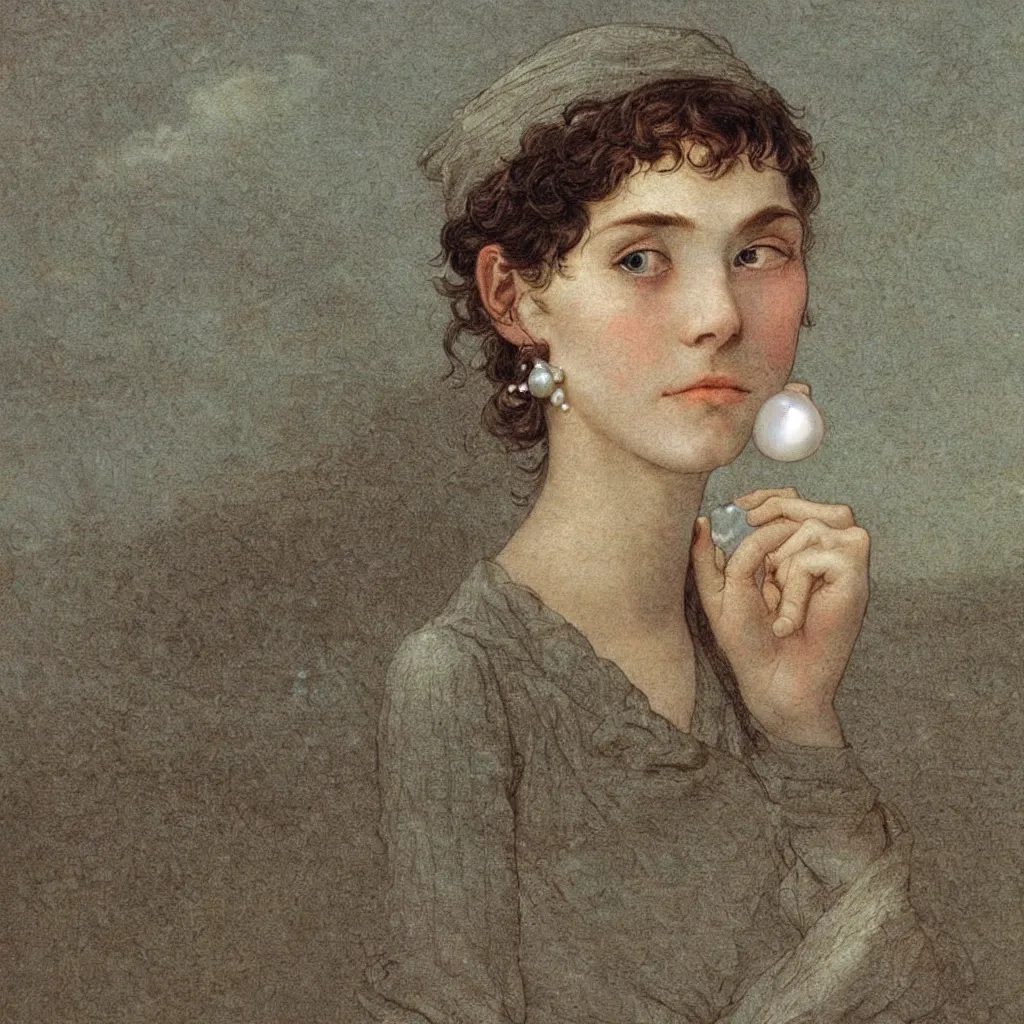 Prompt: girl with a pearl earringl, highly detailed, comicstyle, by caspar david friedrich