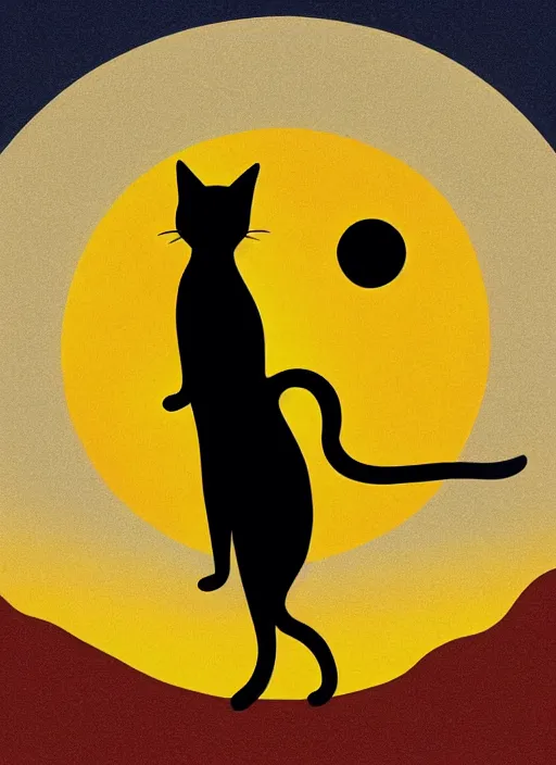 Image similar to a black cat standing on top of a yellow sun, a storybook illustration by sara saftleven, behance contest winner, nuclear art, sunrays shine upon it, god rays, digital illustration