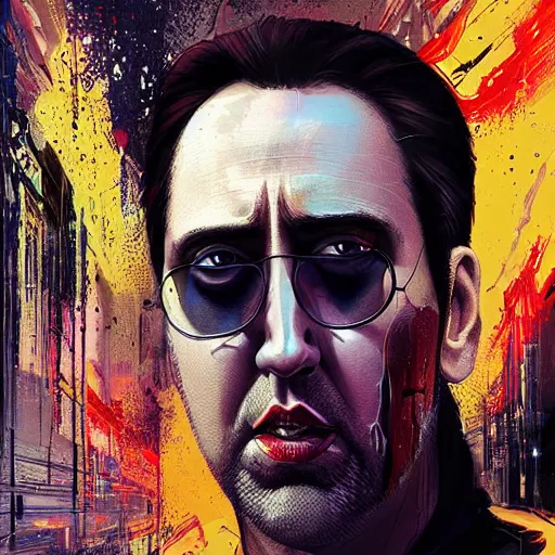 beautiful portrait of Nic Cage cyberpunk by Tristan Stable Diffusion