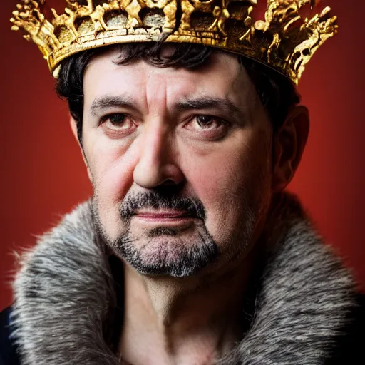 Prompt: richard iv the roman king, real human wearing cashmere pyjama, soft studio lighting, sigma lens photo,